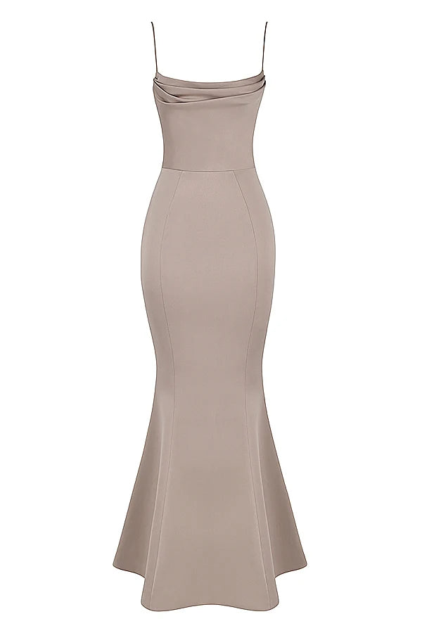 mushroom satin fishtail gown