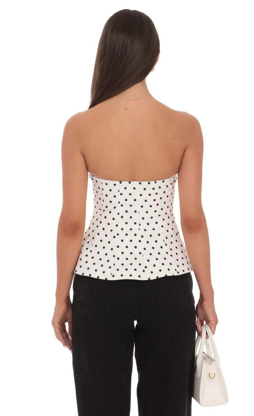 Strapless Peplum Top in Polka Dot