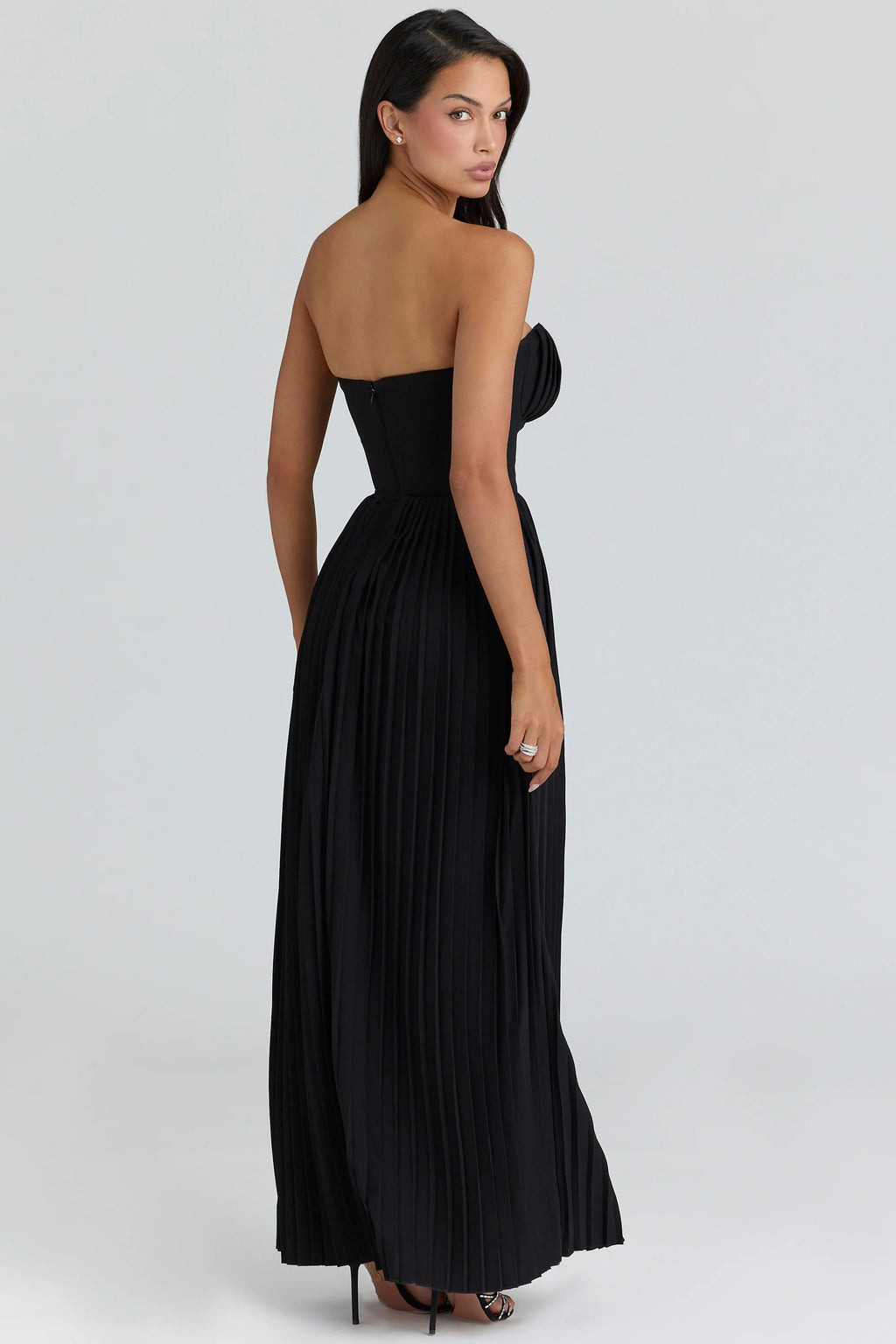 black georgette pleated maxi dress