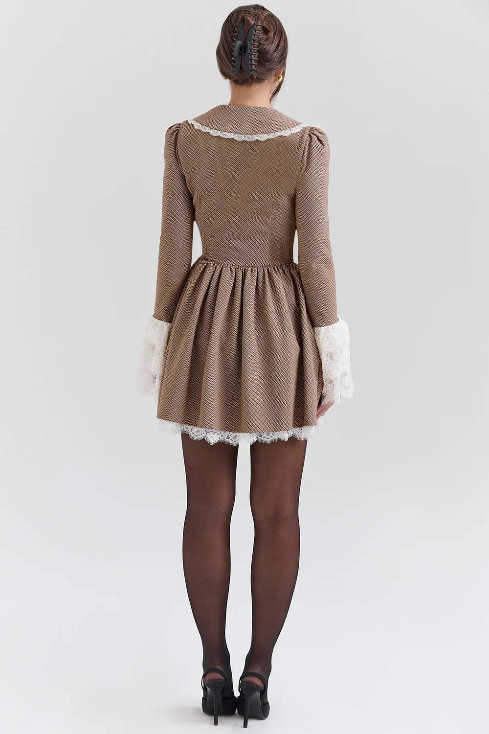 brown puppytooth check mini dress - sale