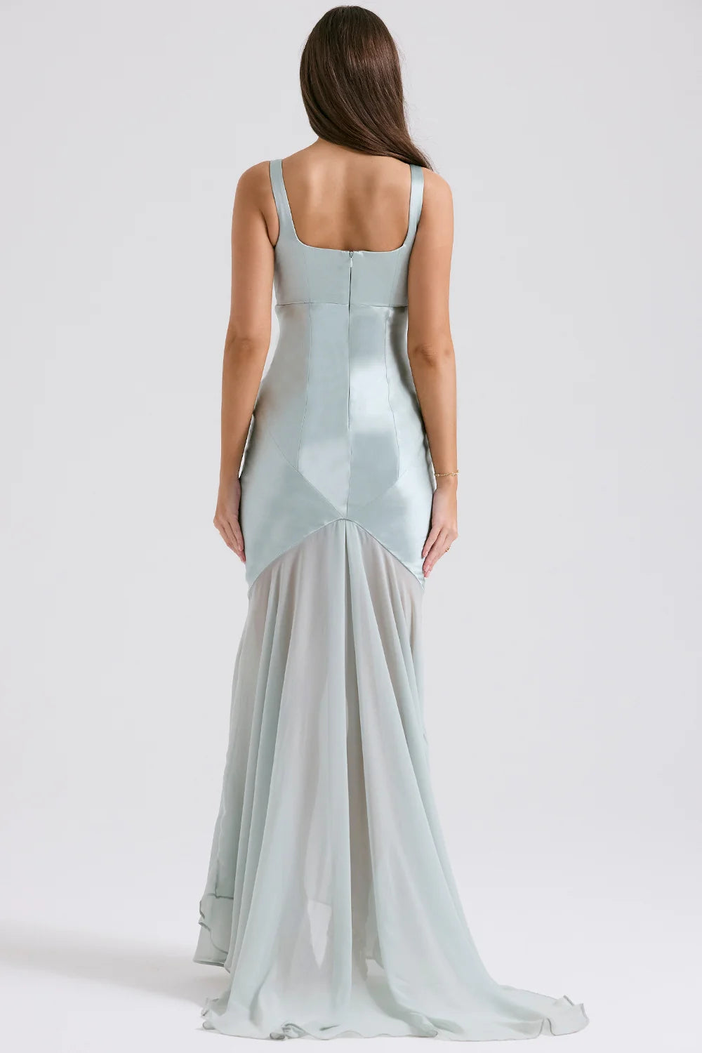 pistachio chiffon floor length gown