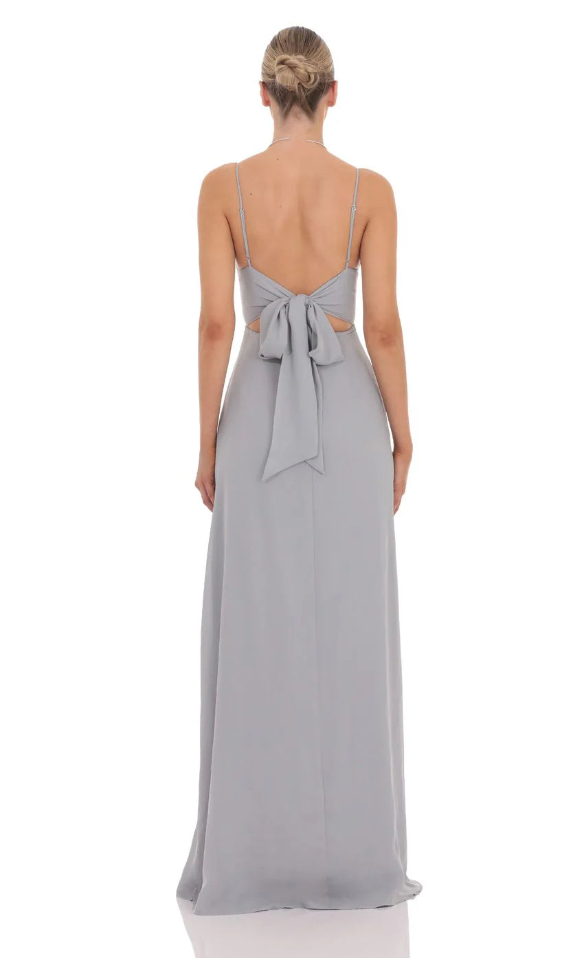 Embroidered Floral Cutout Maxi Dress in Grey