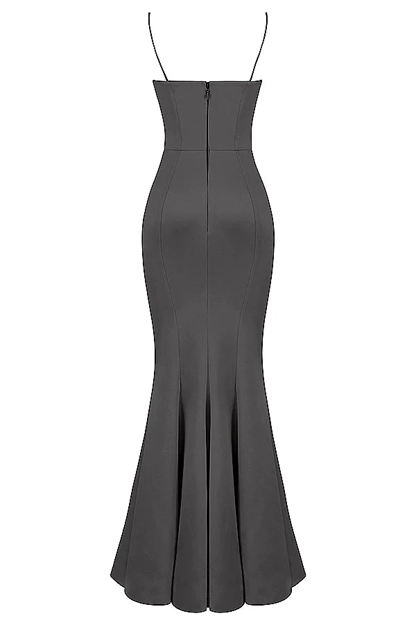 shadow satin fishtail gown