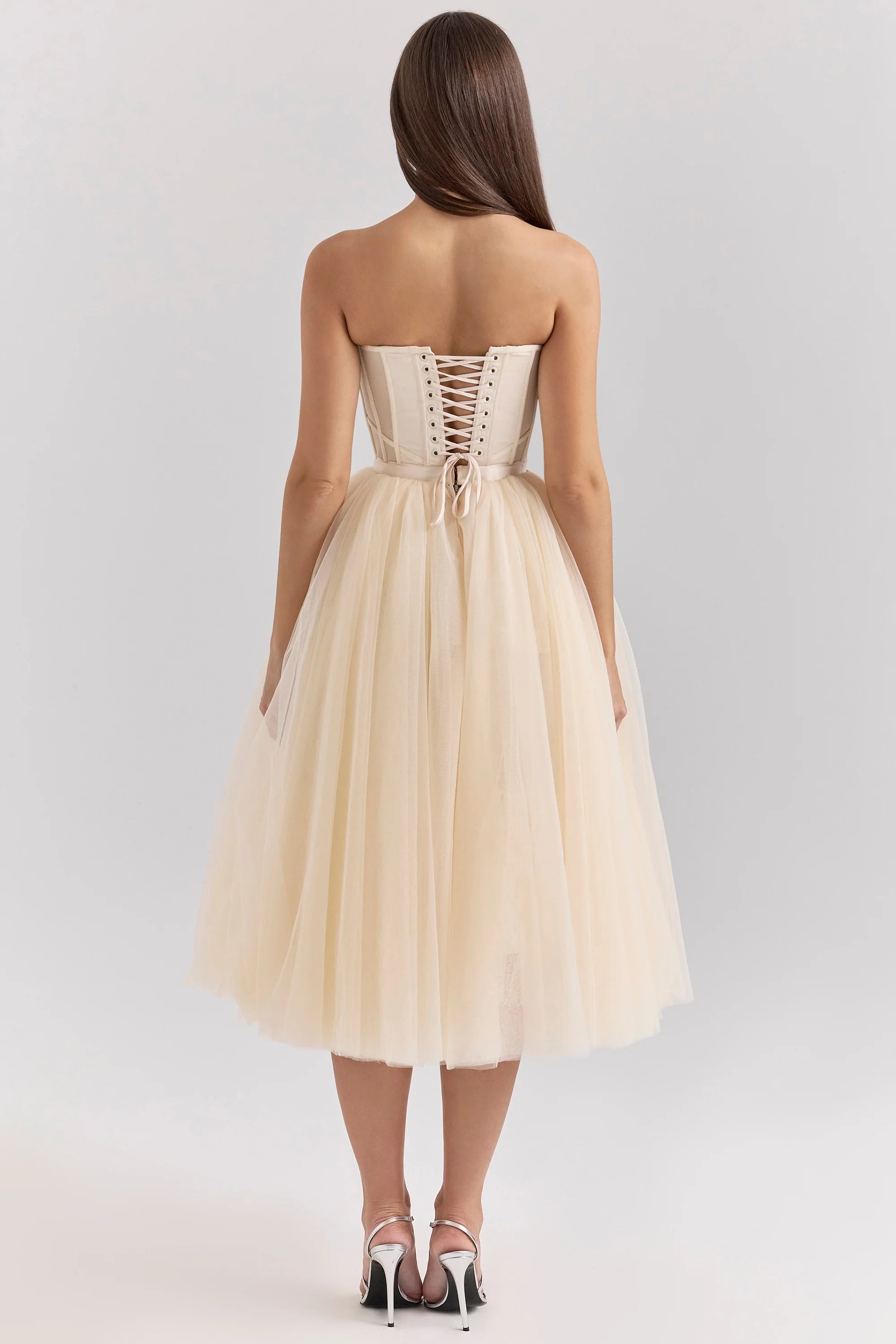 vintage cream tulle midi dress