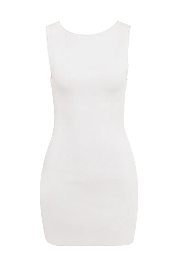 white stretch knit mini dress - sale