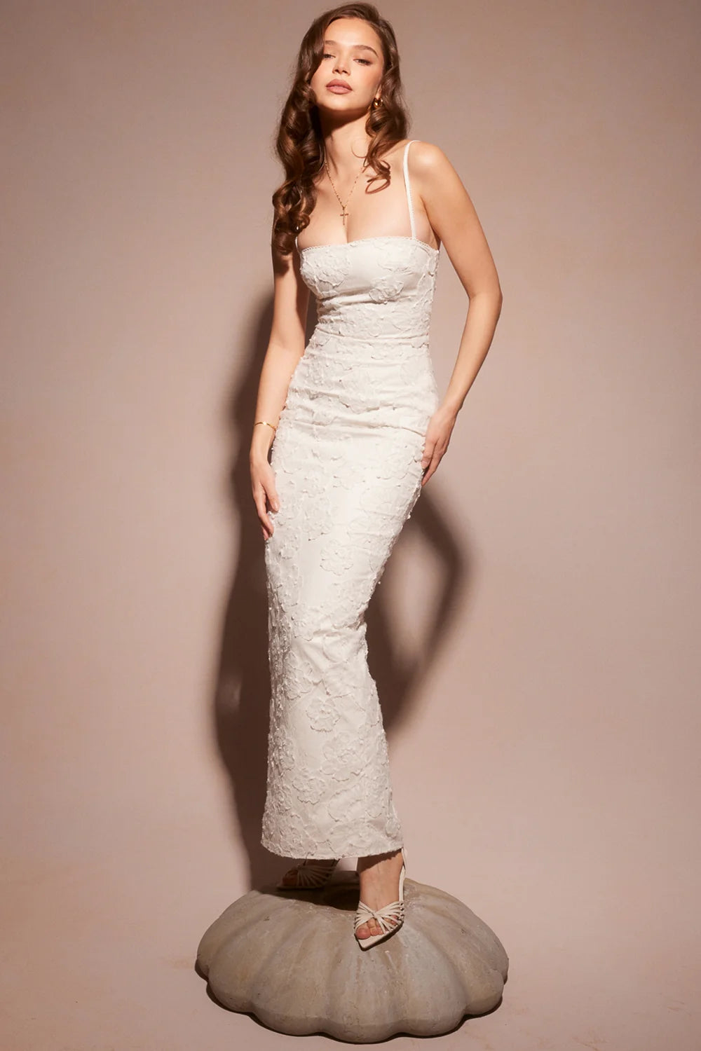 white floral lace maxi dress