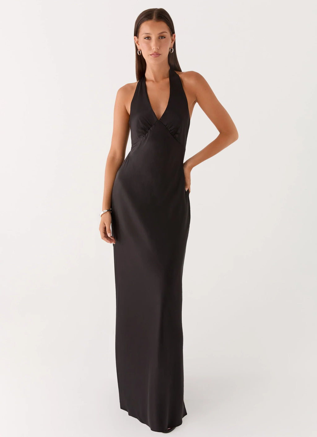 Heavy Hearted Satin Maxi Dress - Black