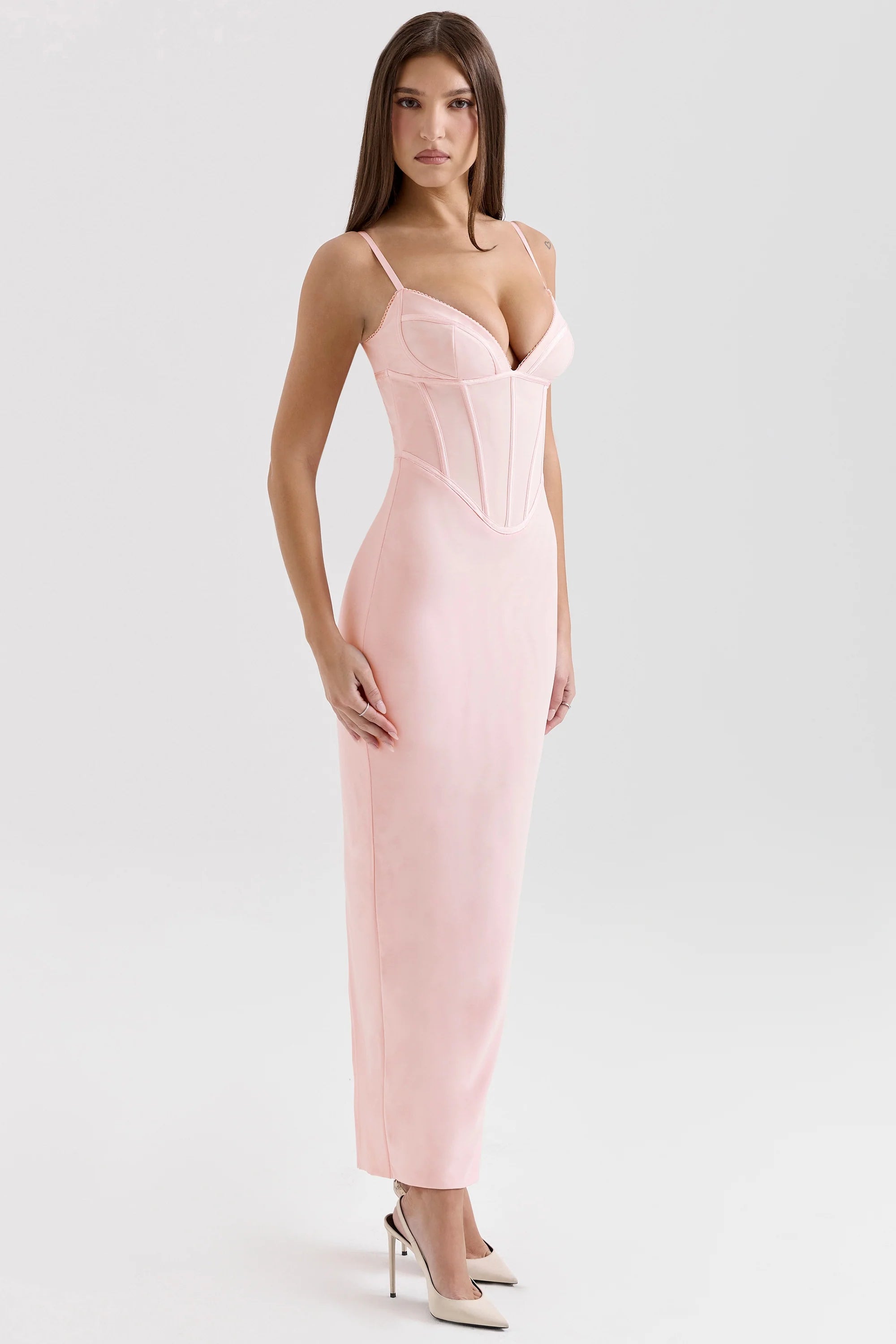 pink mesh bodycon maxi dress