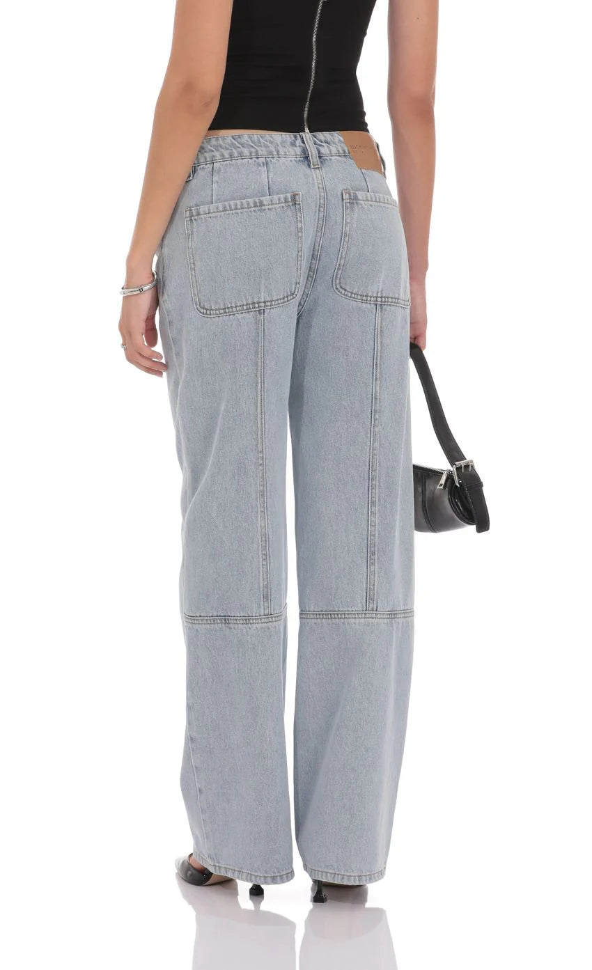 Relaxed Mid-Rise Jeans in Light Blue