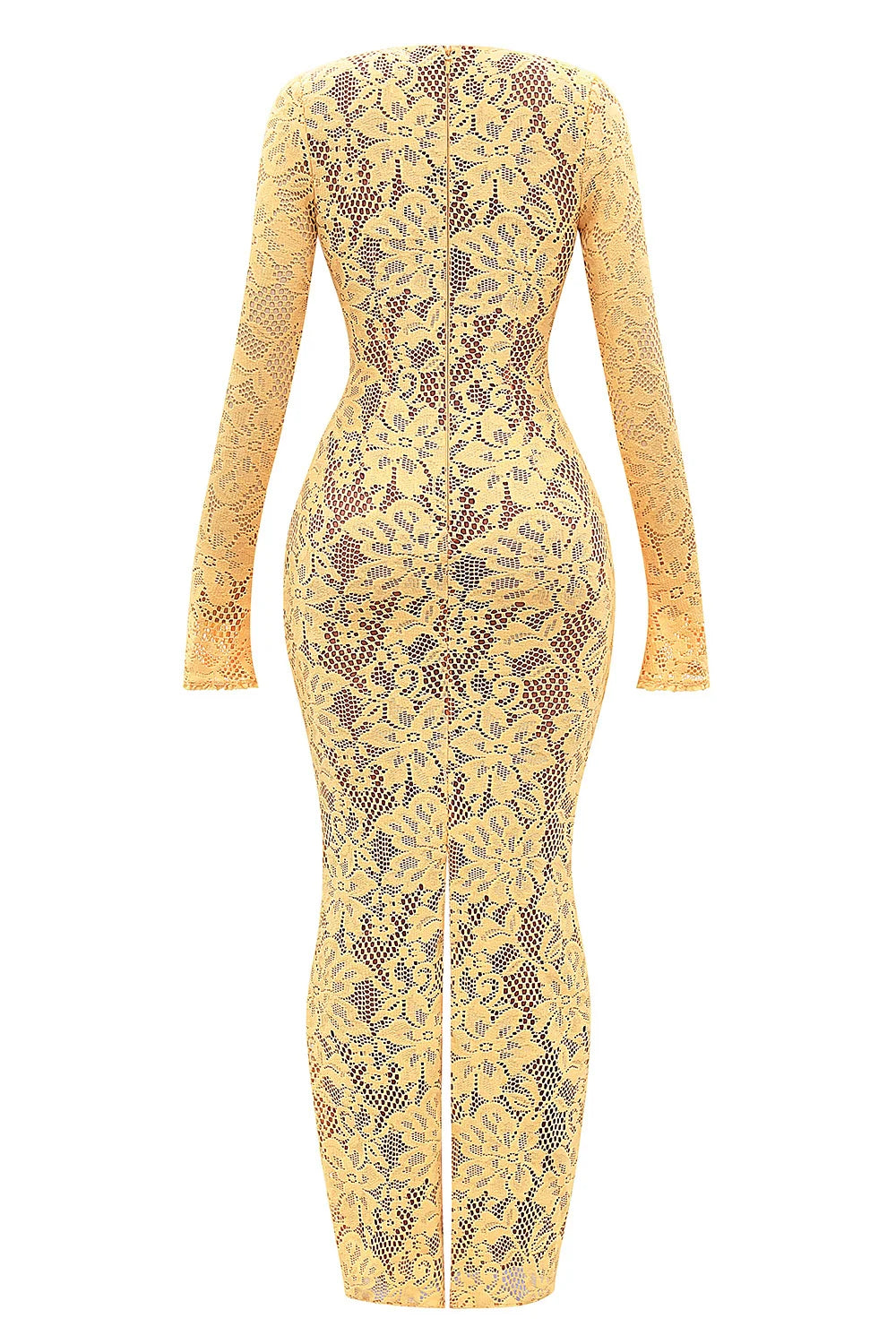 apricot plunge lace maxi dress