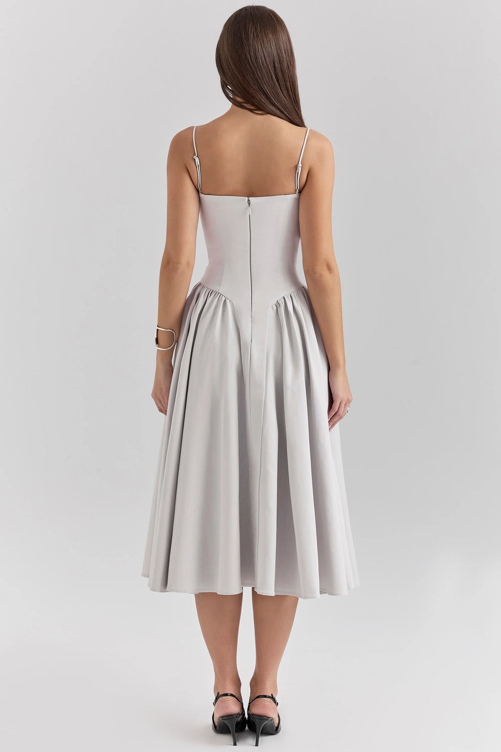 dove grey corset midi dress