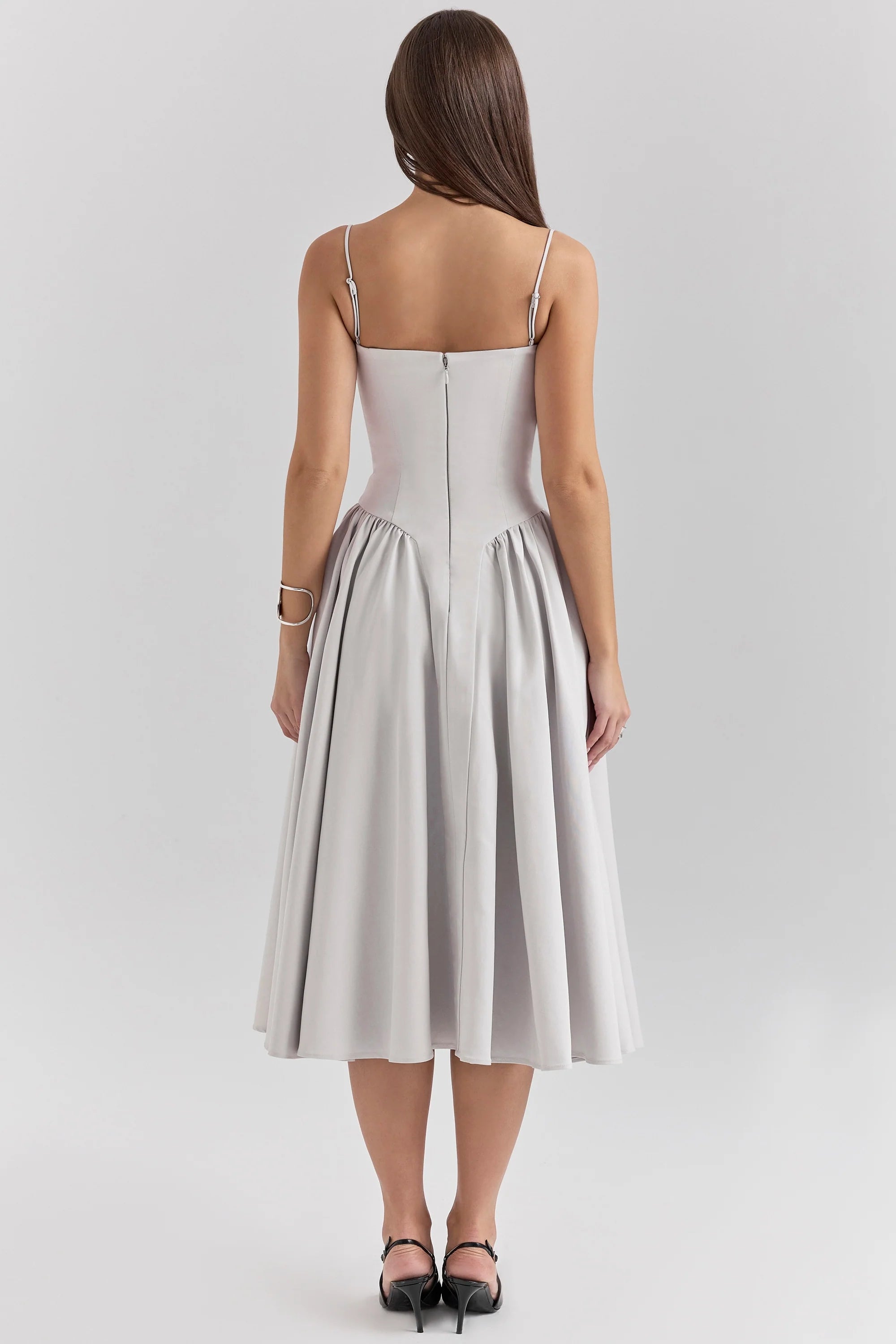 dove grey corset midi dress