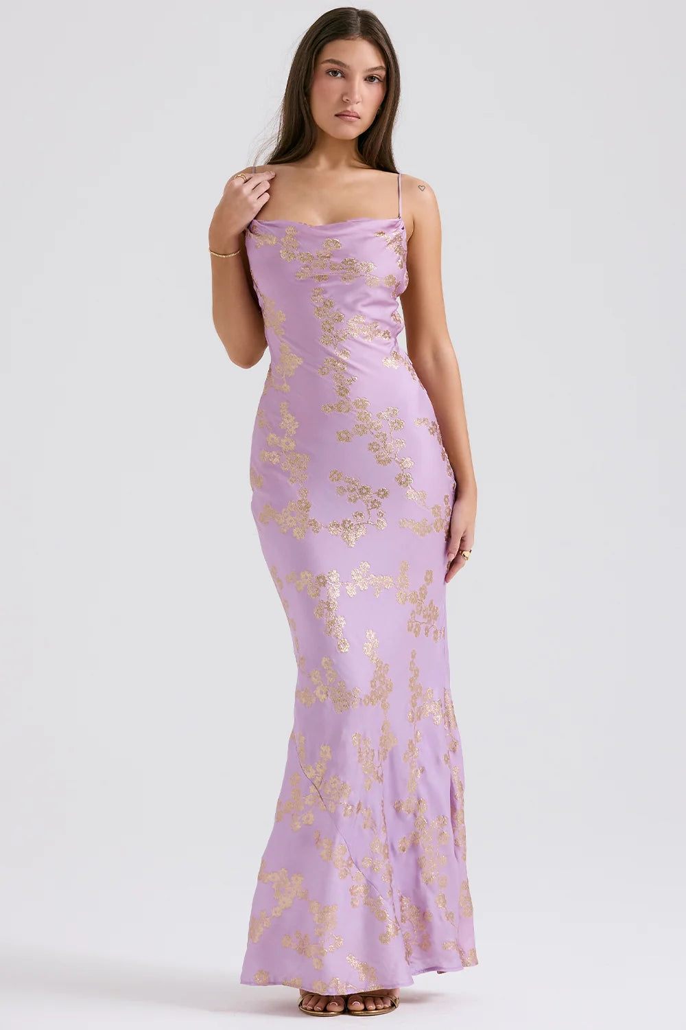 orchid jacquard satin gown