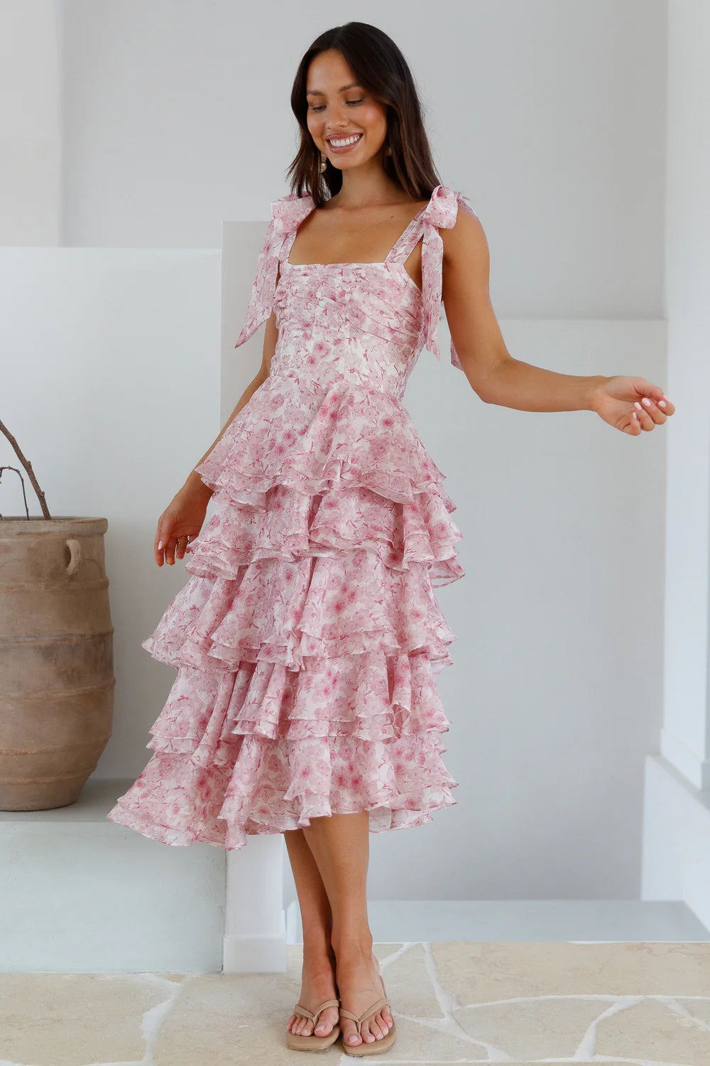 Poetry At Dawn Midi Dress Pink
