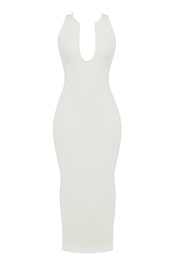 ivory plunge maxi dress