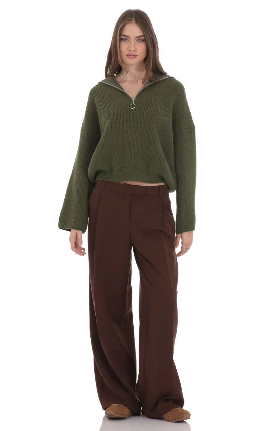 Knit Quarter-Zip Jumper in Green