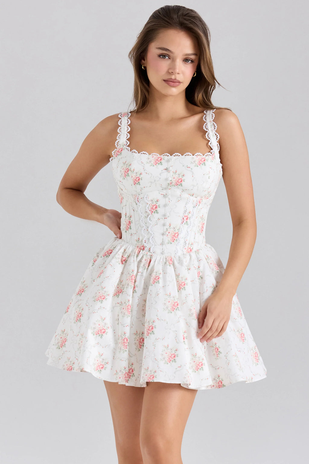 rose print stretch cotton mini dress