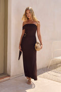 Heart For You One Shoulder Mesh Maxi Dress Brown