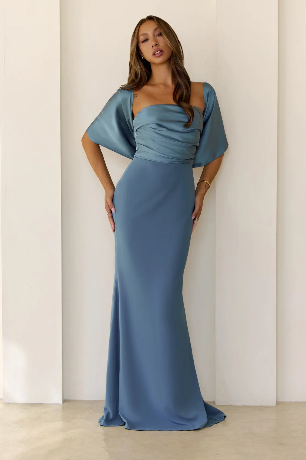Luxe Nights Strapless Maxi Dress Dusty Blue