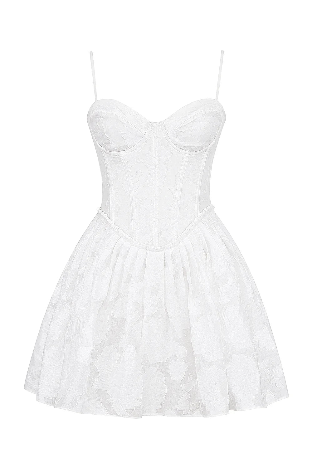 white jacquard corset mini dress