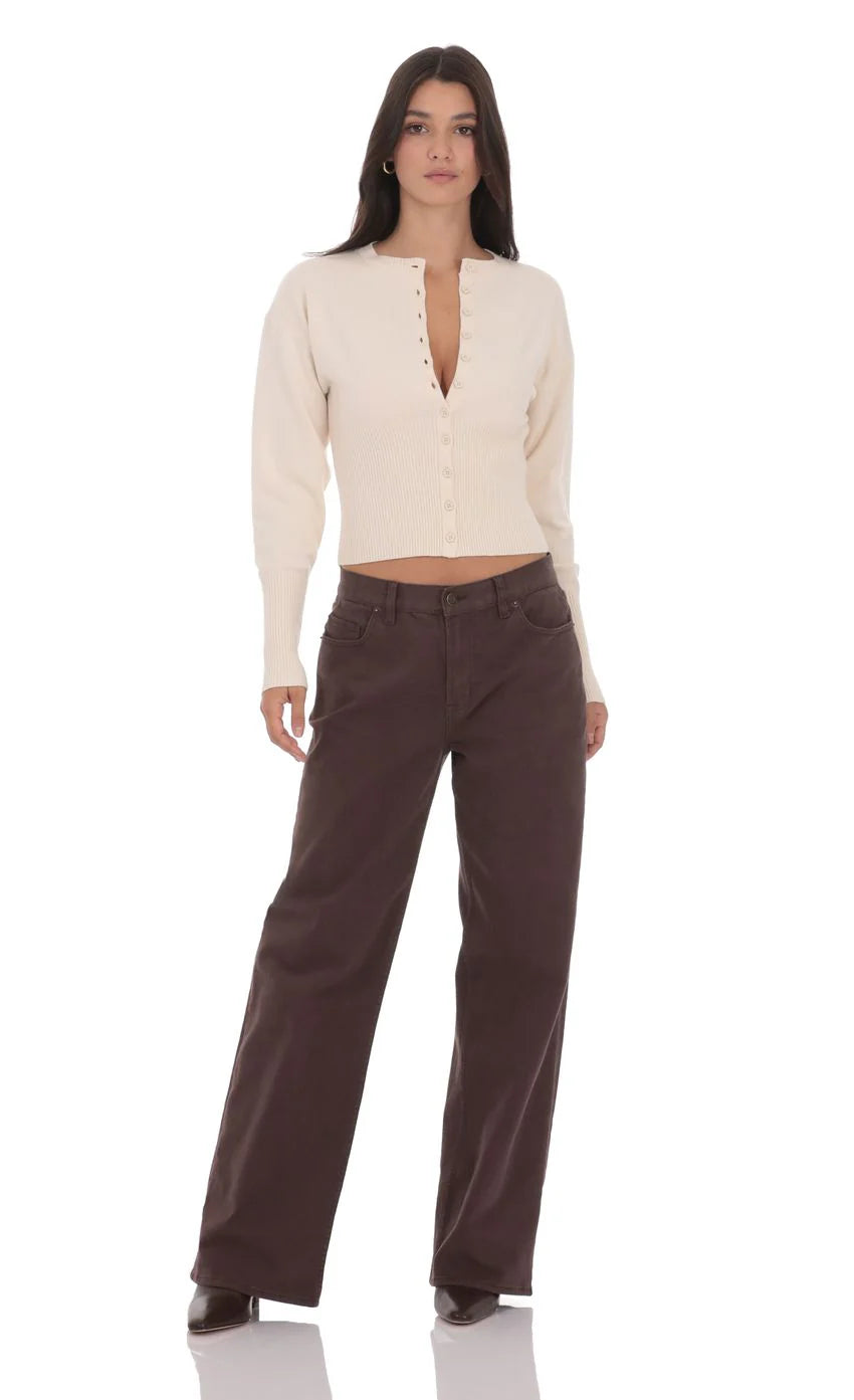 Mid Rise Baggy Jeans in Chocolate Brown