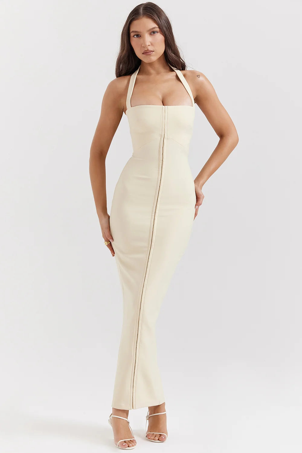 ecru halter maxi dress