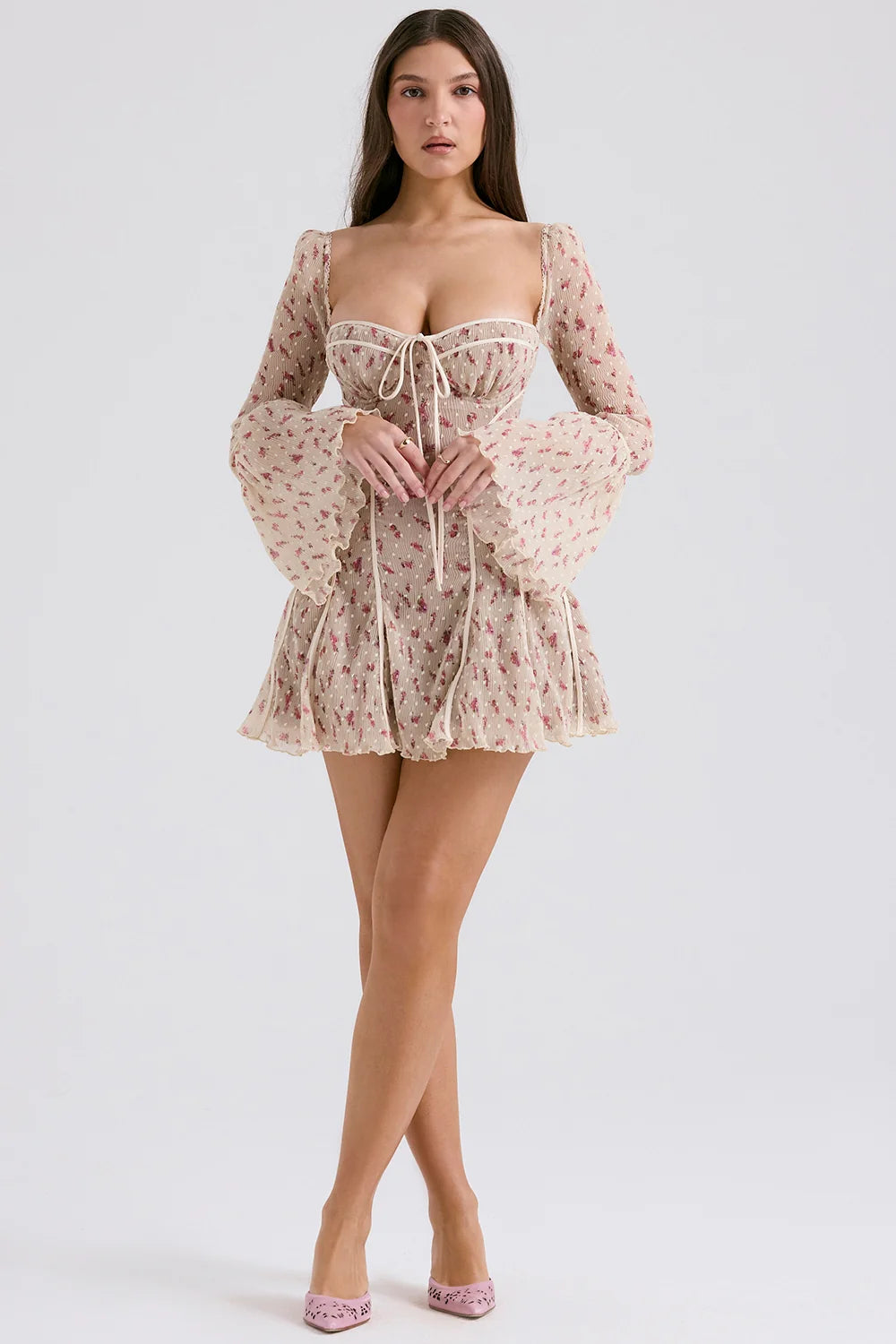 vintage cream rose print corset mini dress