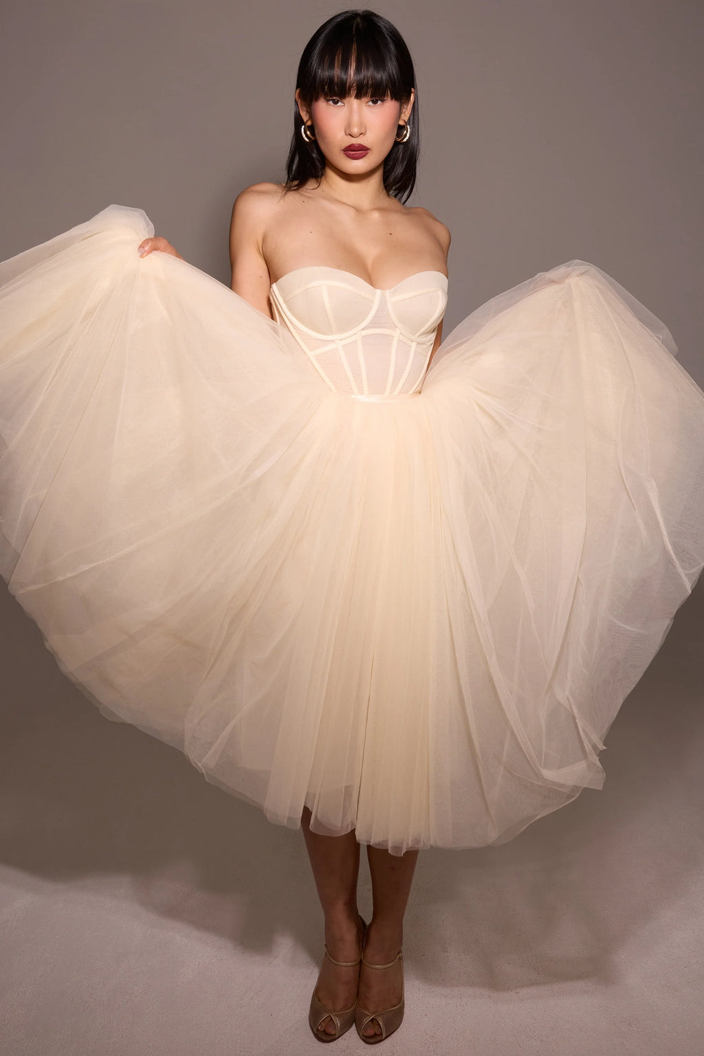 vintage cream tulle midi dress