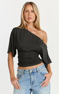 Dora Top - Off Shoulder Ruched Waist Top in Black