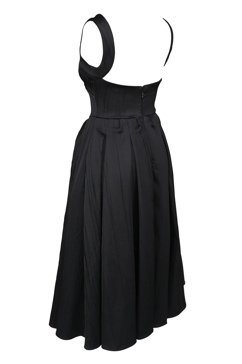 black textured satin corset midi dress