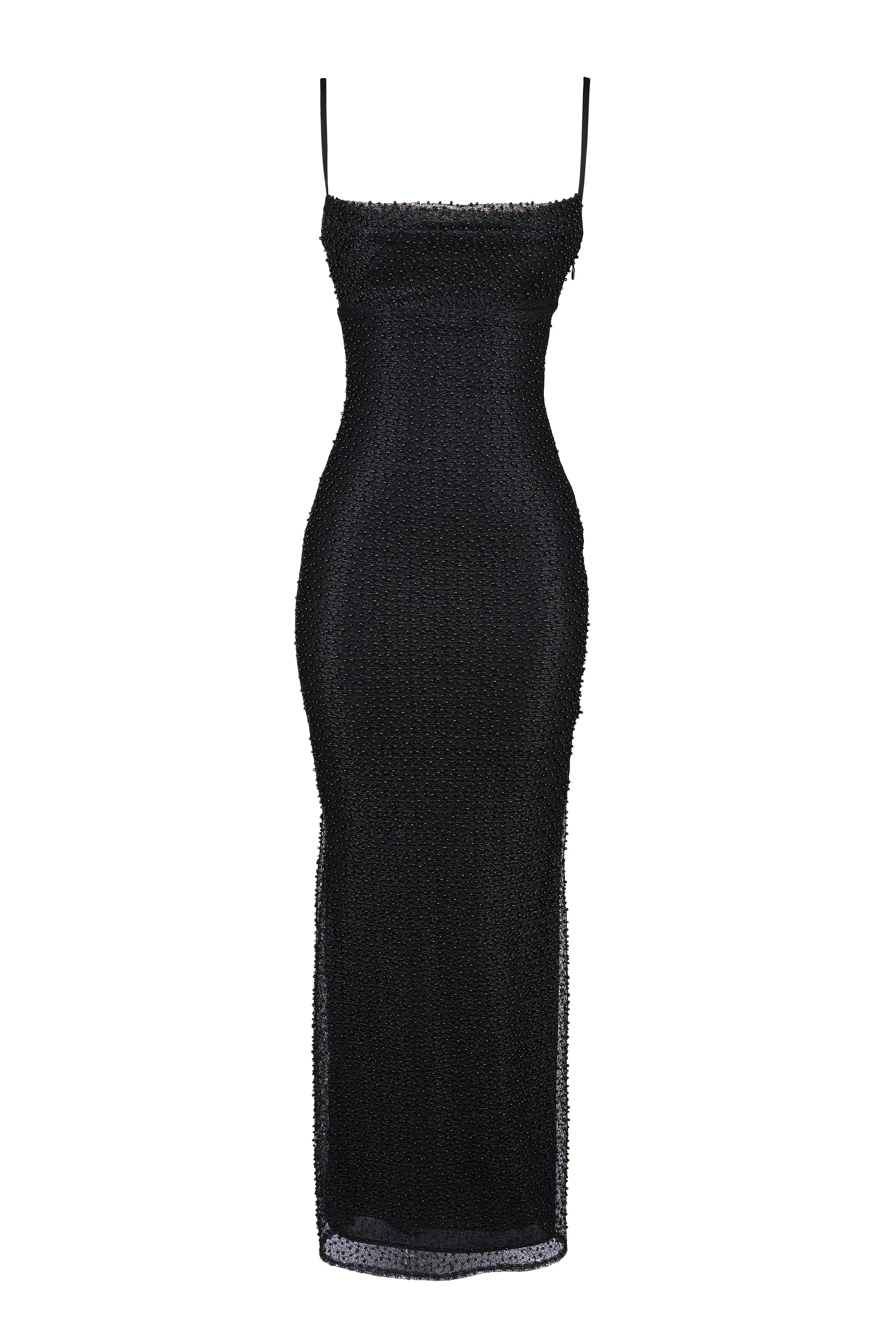 black pearl embellished maxi dress