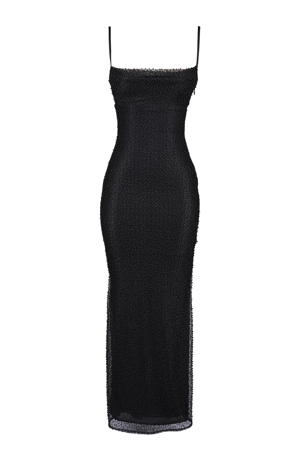 black pearl embellished maxi dress