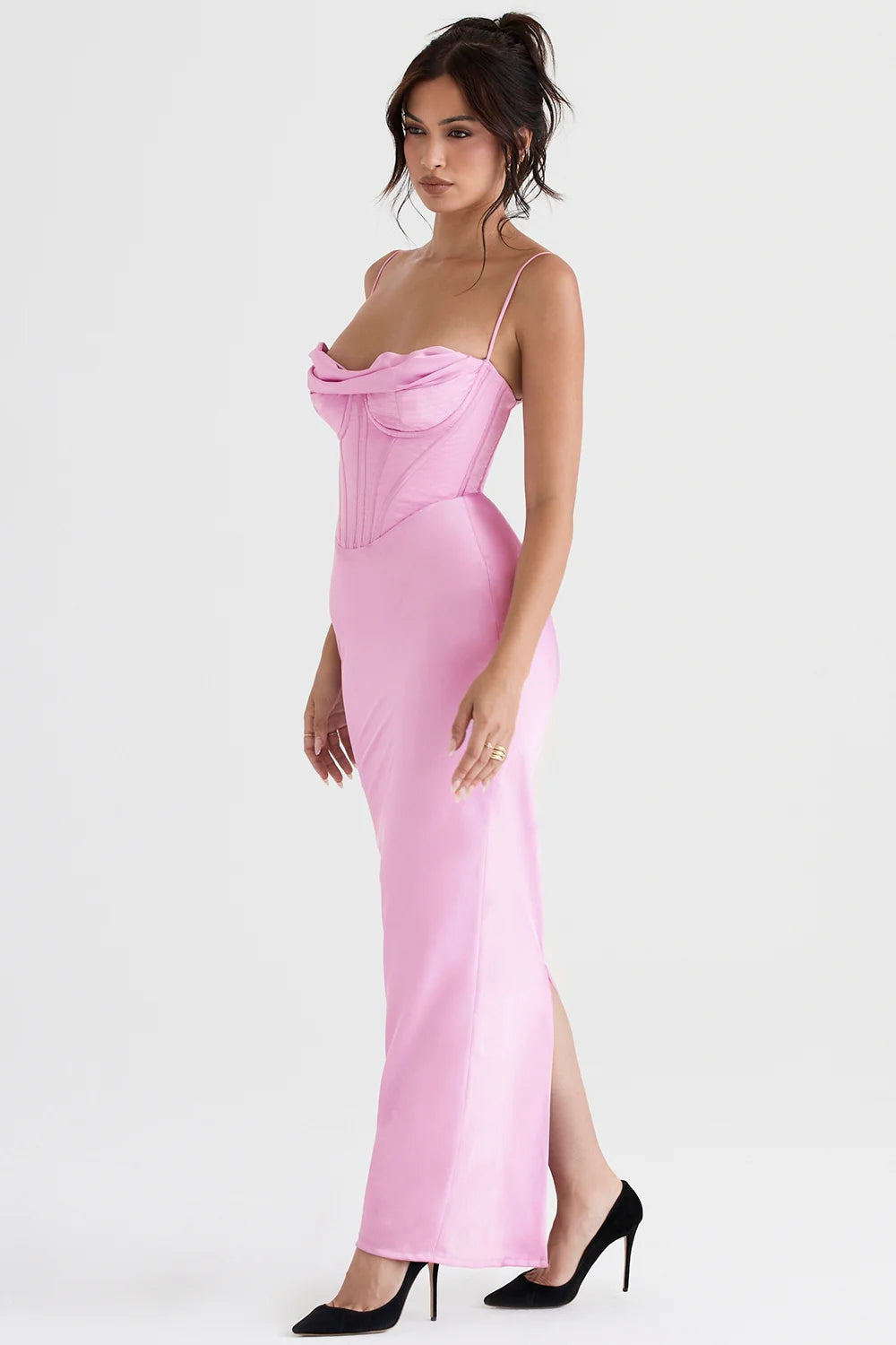 pink corset maxi dress