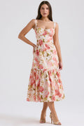 pink peony print cotton midi sundress