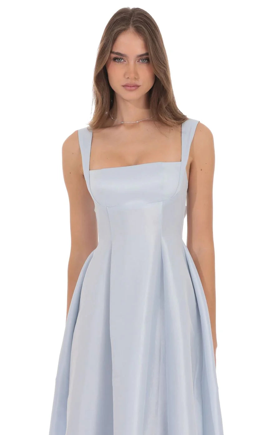 Square Neck Fit and Flare Gown in Light Blue