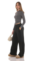 Pleated Straight Pants in Black