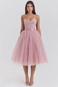 french rose tulle midi dress - sale