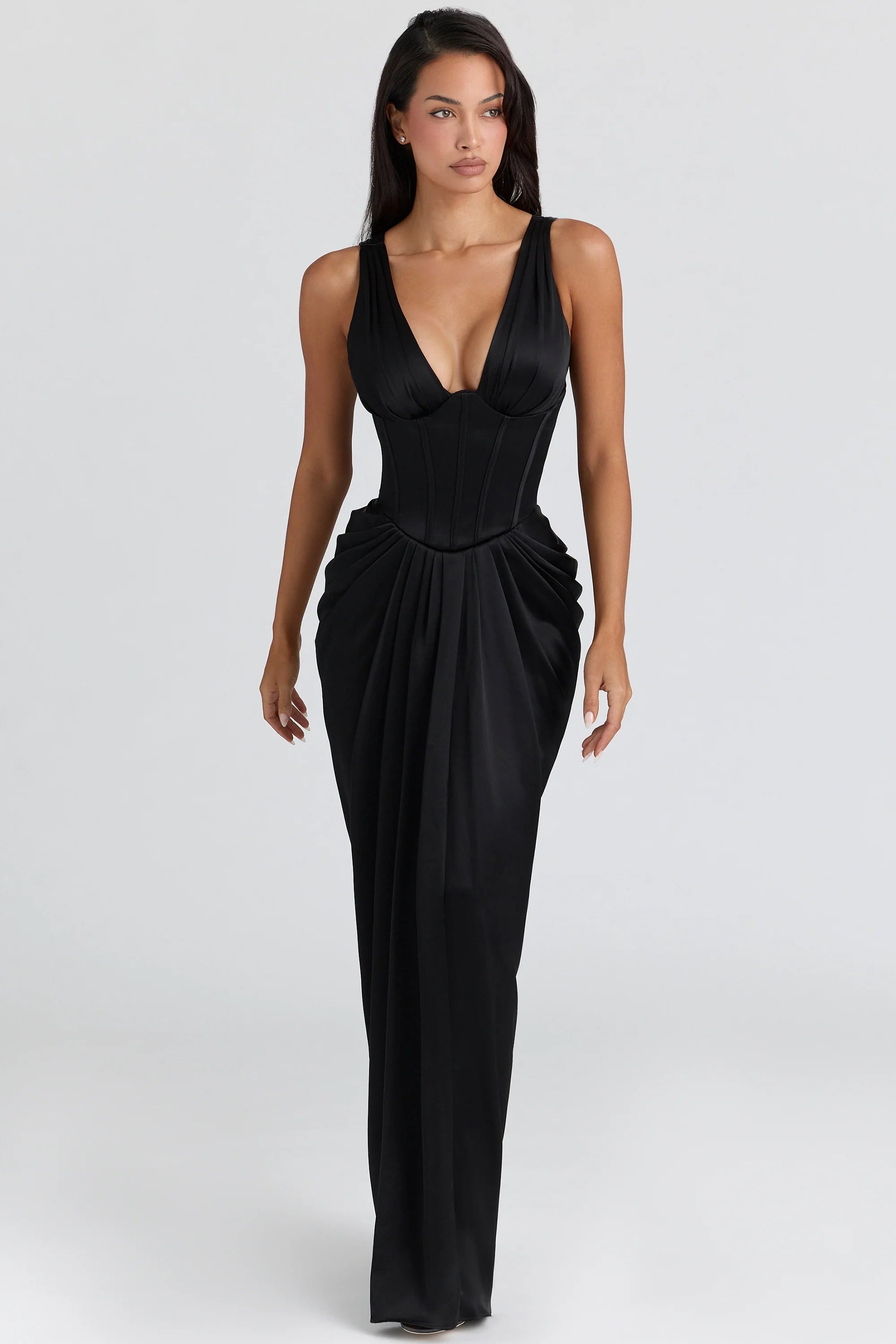 black satin hourglass maxi dress - limited edition