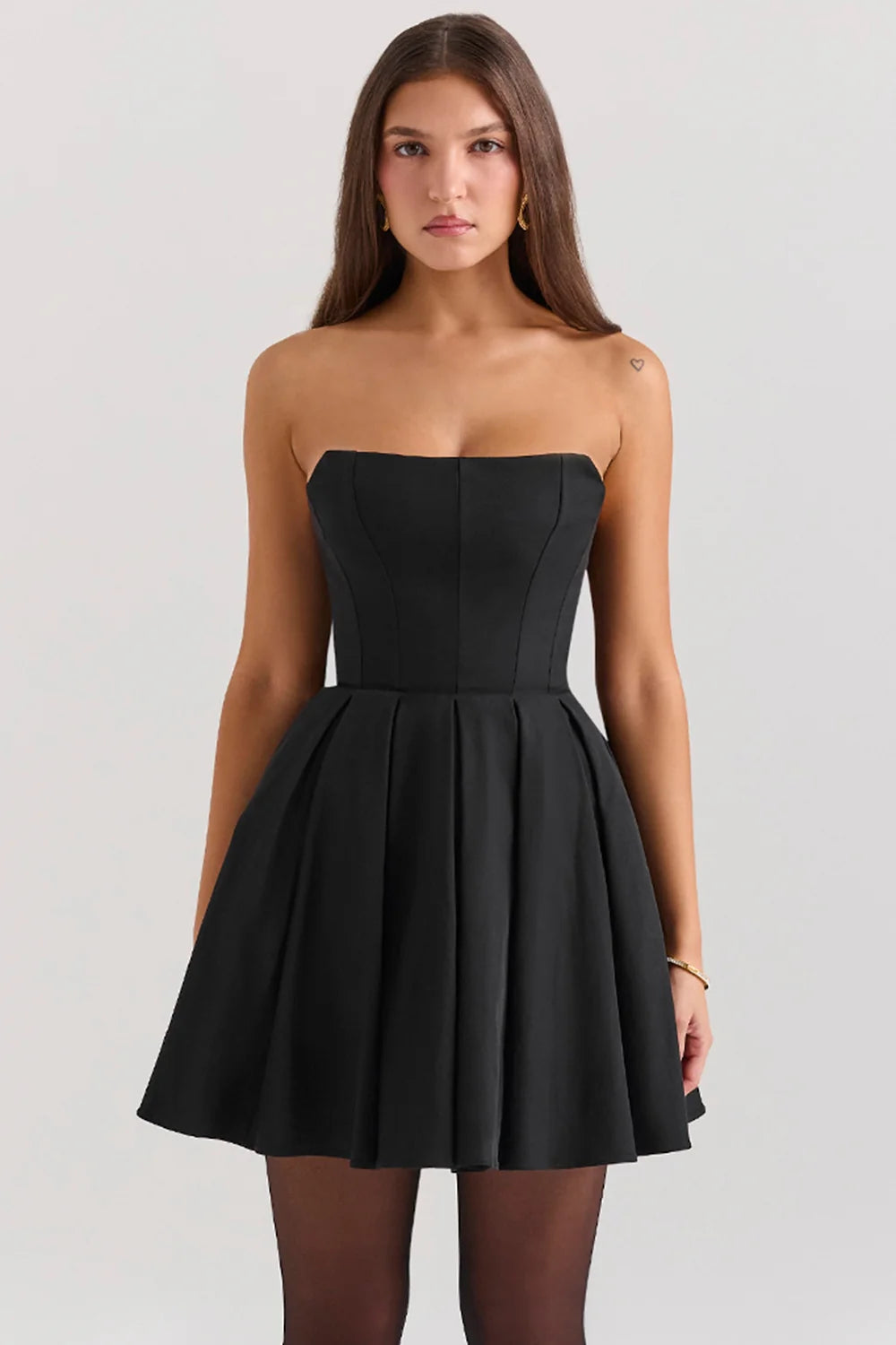 black strapless detachable bow mini dress