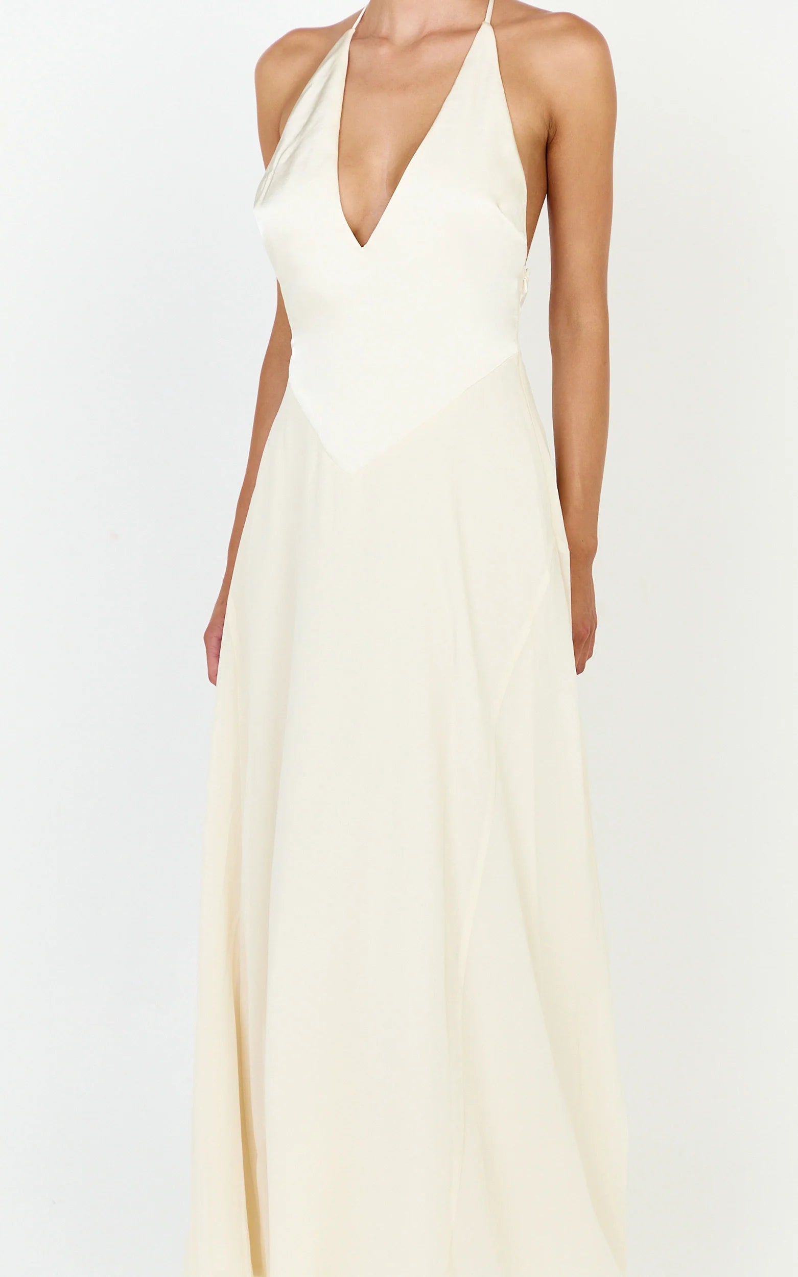 Skye Midi Dress - Deep V Neck Shift Dress in Butter