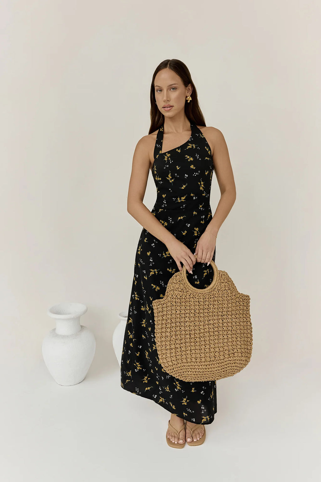 Scarlet Hues Halter Maxi Dress Black