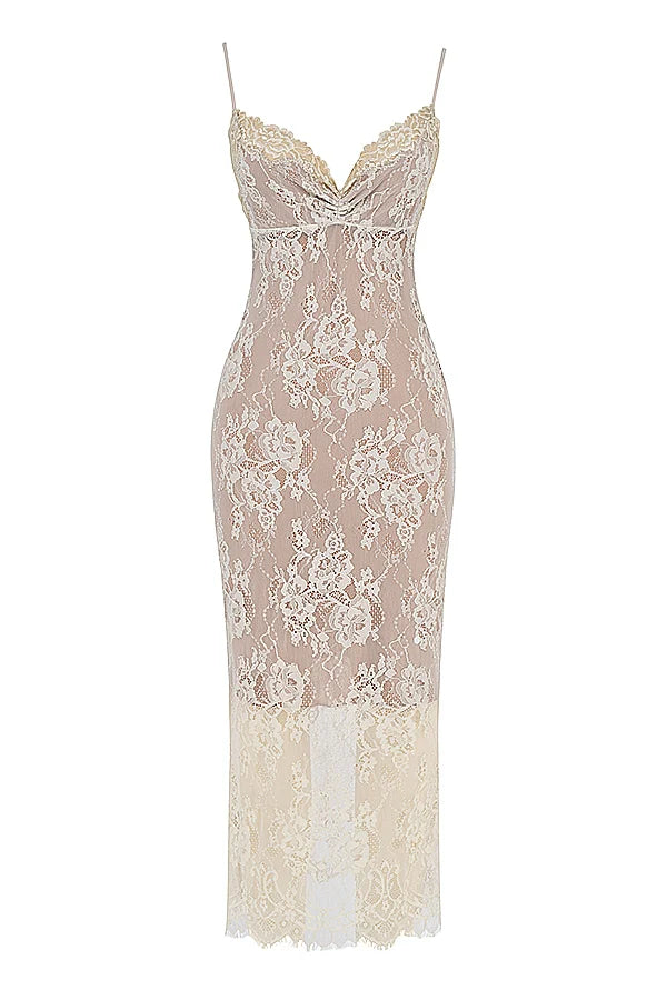 antique ivory lace midi dress