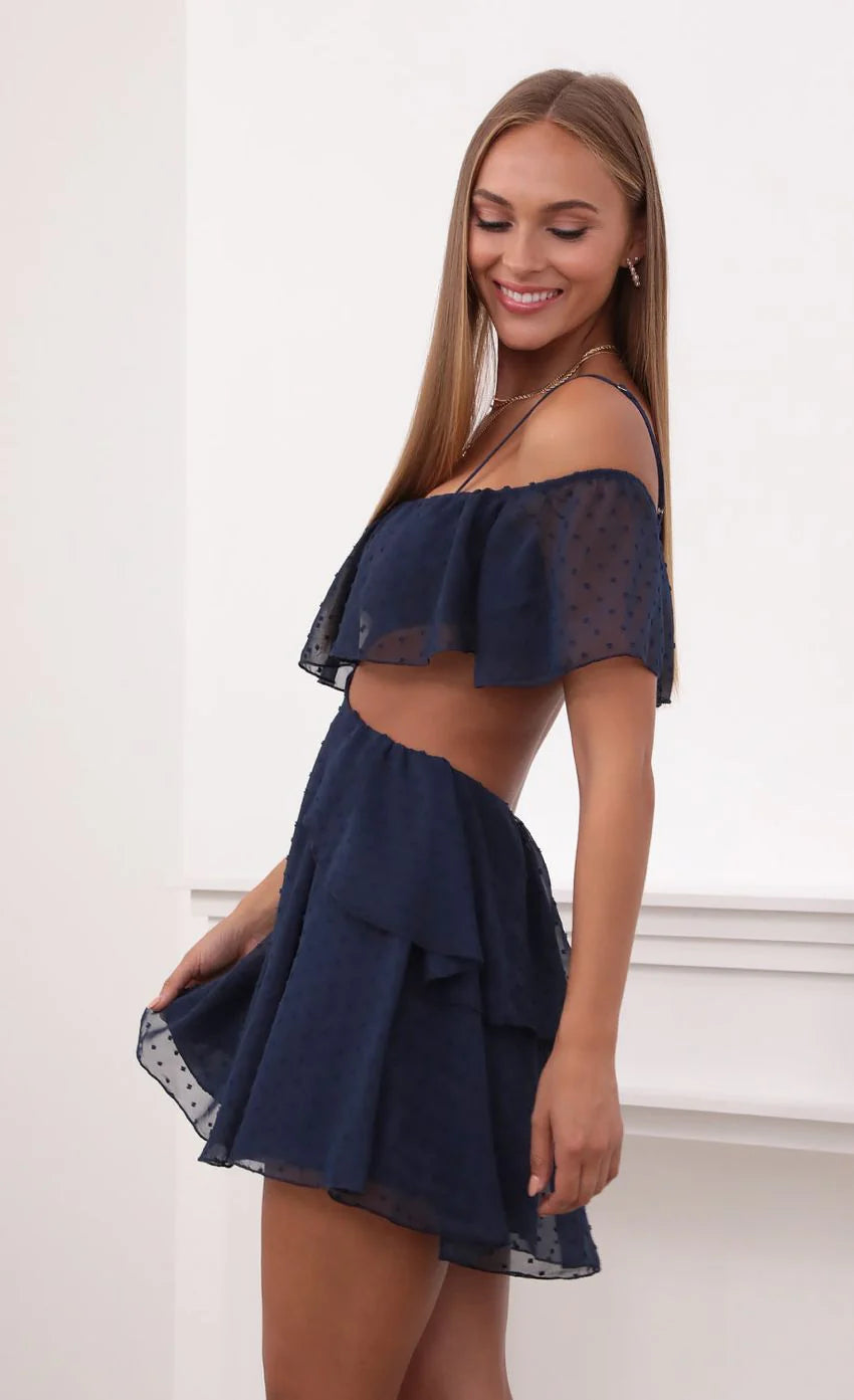 Mesh Cutout Dress in Navy