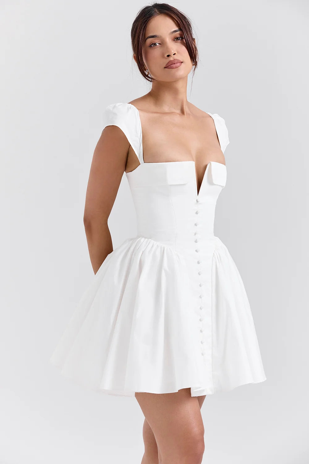 white cotton corset mini dress