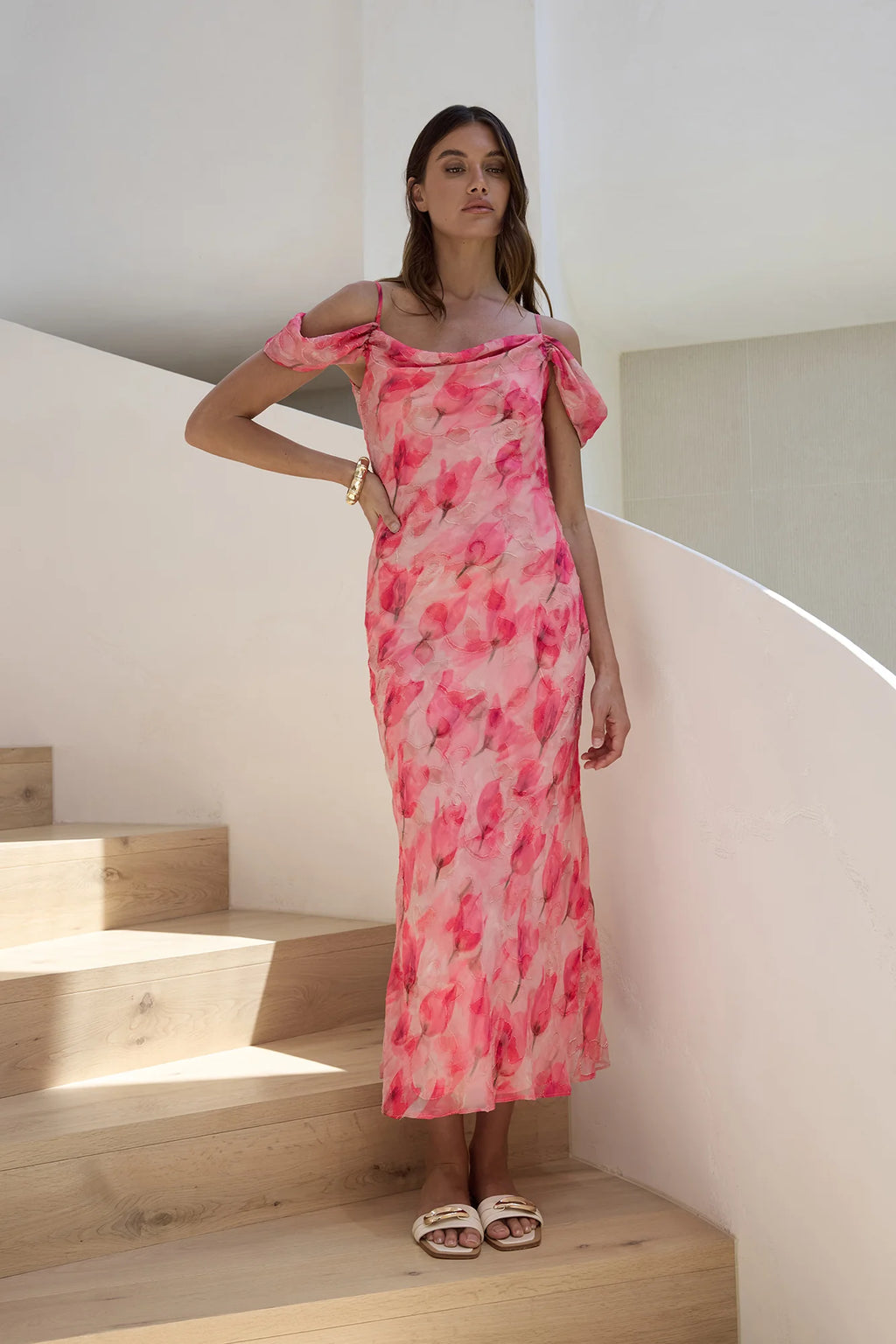 Aurora Skies Off Shoulder Maxi Dress Pink