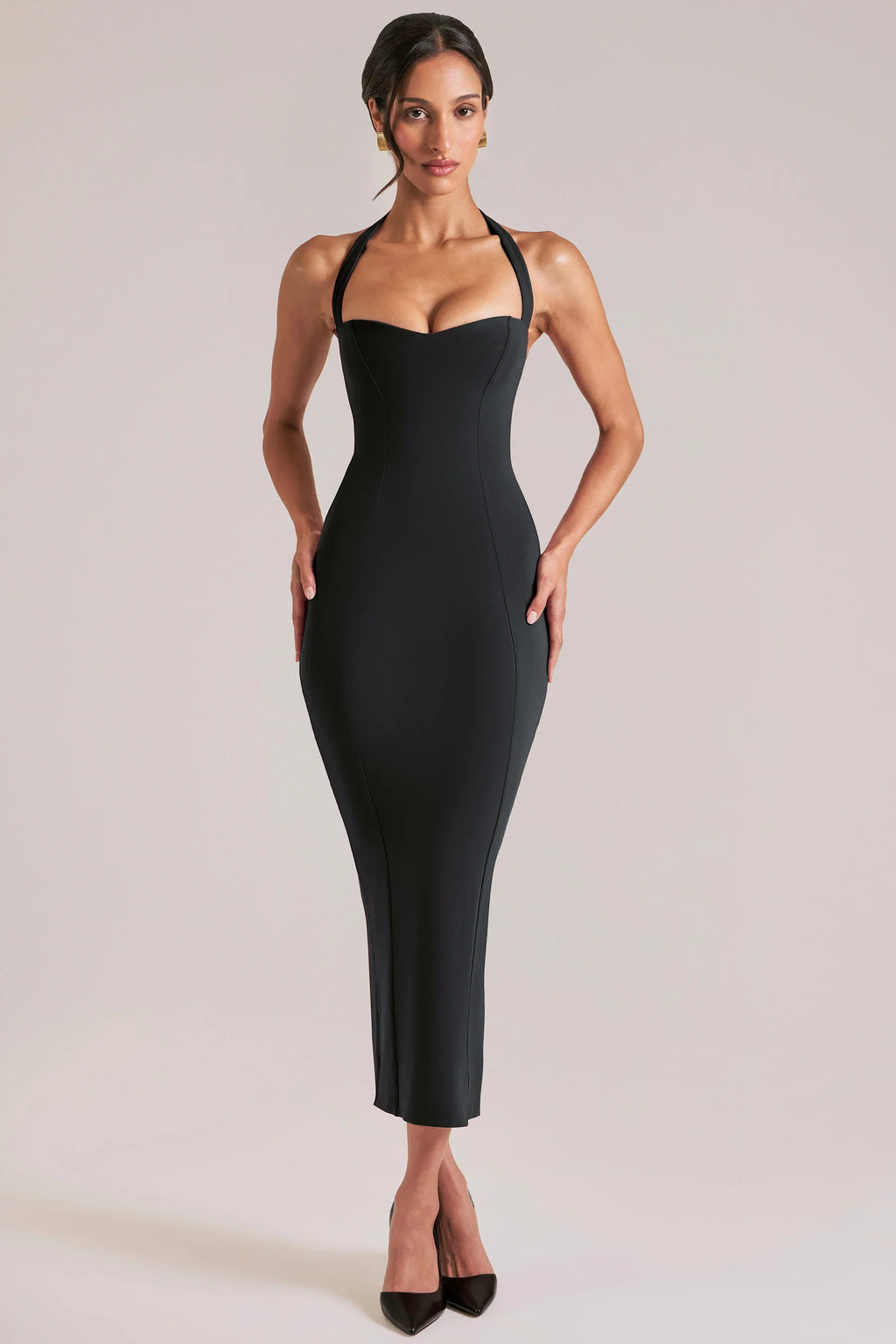 Halterneck Midaxi Dress in Black