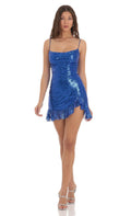 Sequin Cowl Neck Dress in Blue