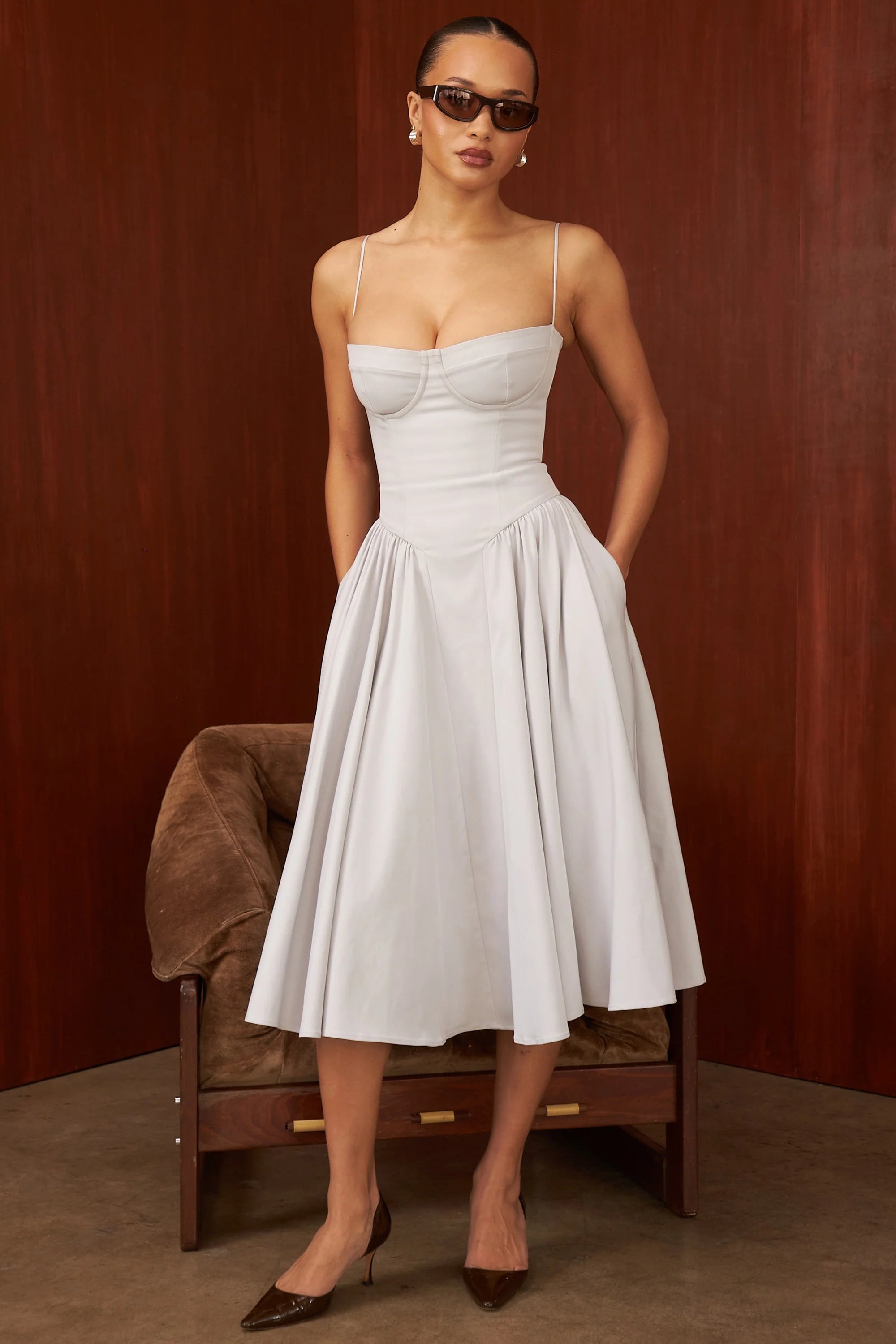 dove grey corset midi dress