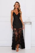 Outgoing Satin Lace Maxi Dress Black