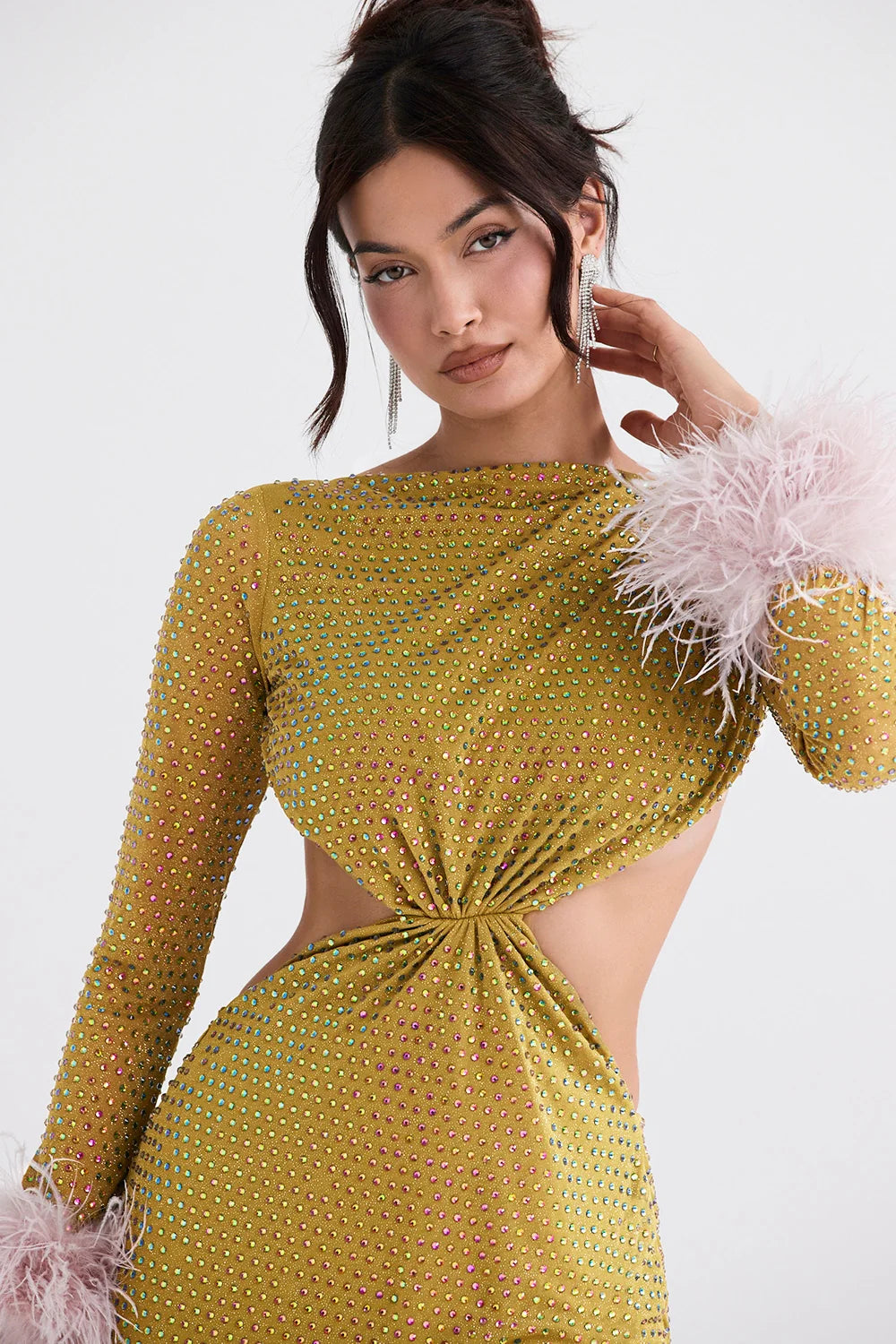 chartreuse crystallised maxi dress